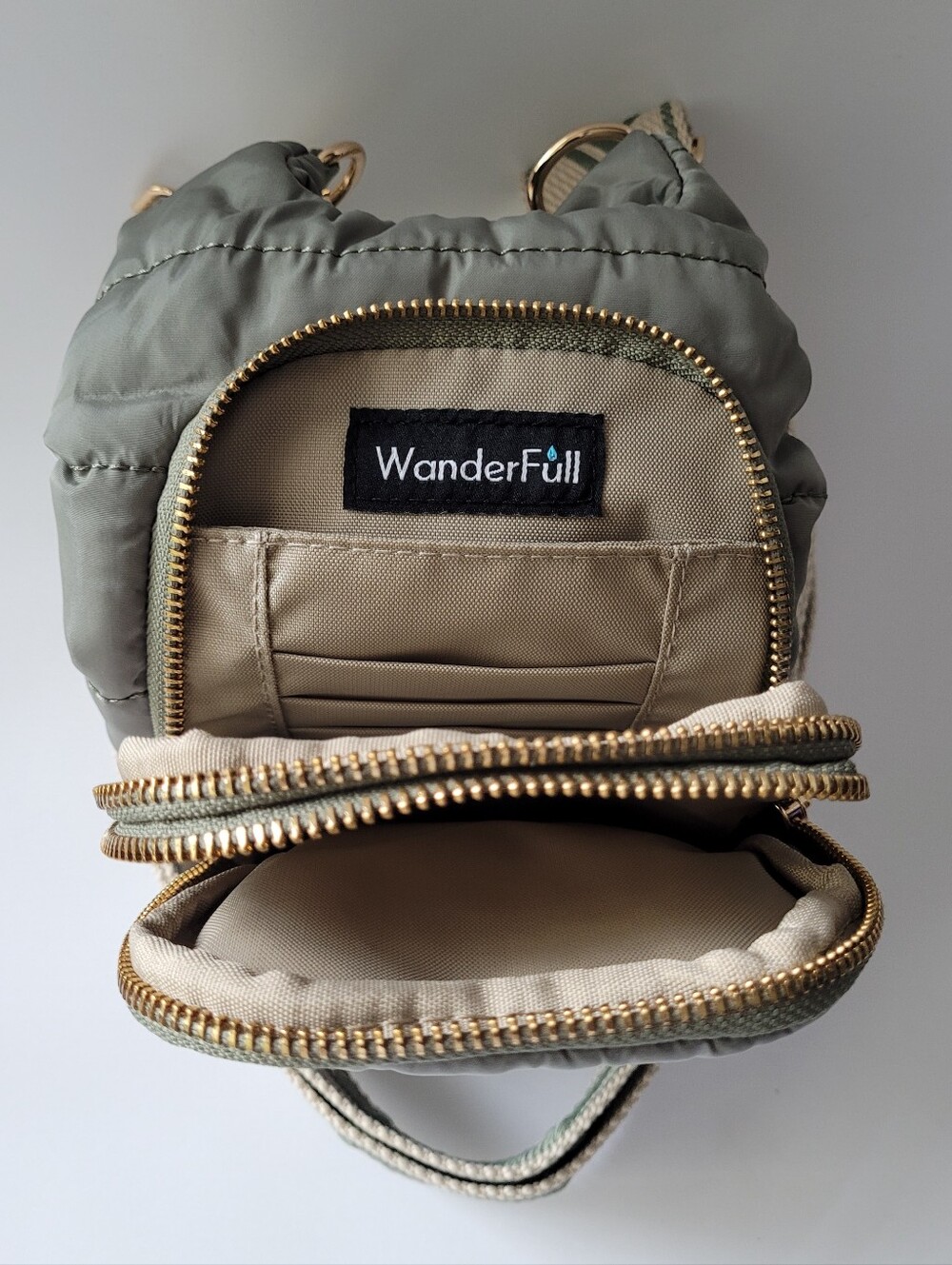 Quilted Crossbody Bag, Patterned Strap - Sage Green - Picture 5 of 5